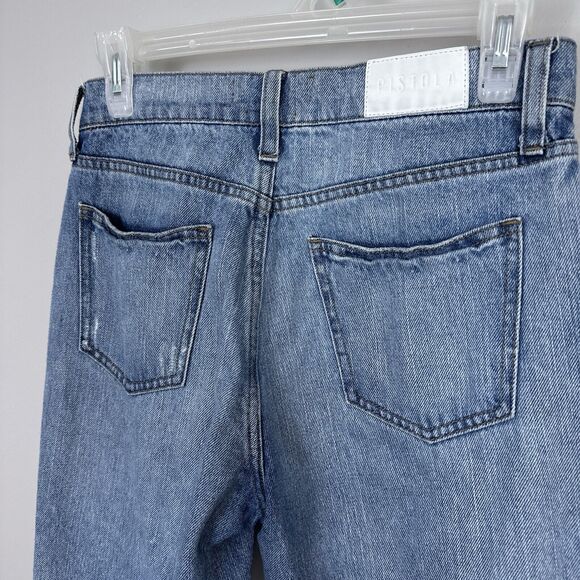 Pistola Charlie High Rise Straight Leg Jeans Size 25 Raw Hem Tonal Tuxedo Stripe - Picture 7 of 12